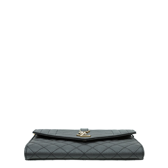 YSL Black Monogram Envelope Flap Mix Quilted Pouch