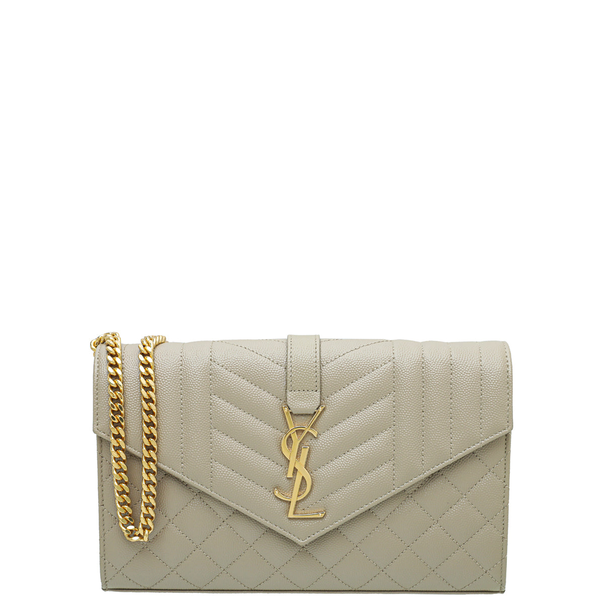 YSL Beige Grain De Poudre Mix Quilt Envelope Chain Wallet-YSL-THE CLOSET