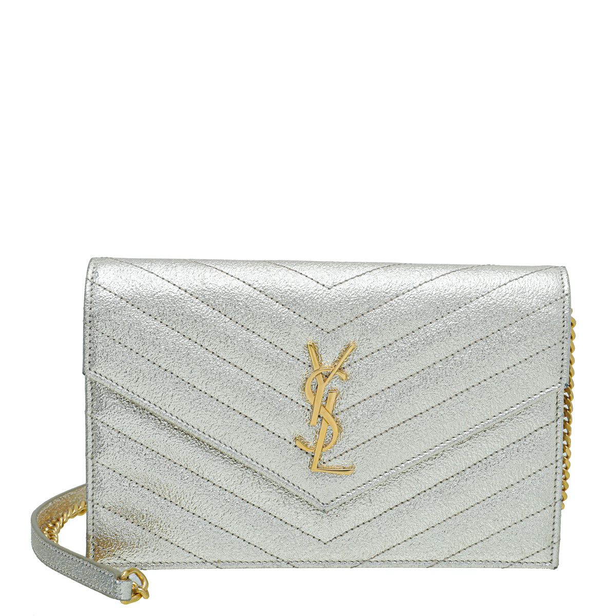 YSL Metallic Champagne Cassandre Envelope Chain Wallet – THE CLOSET