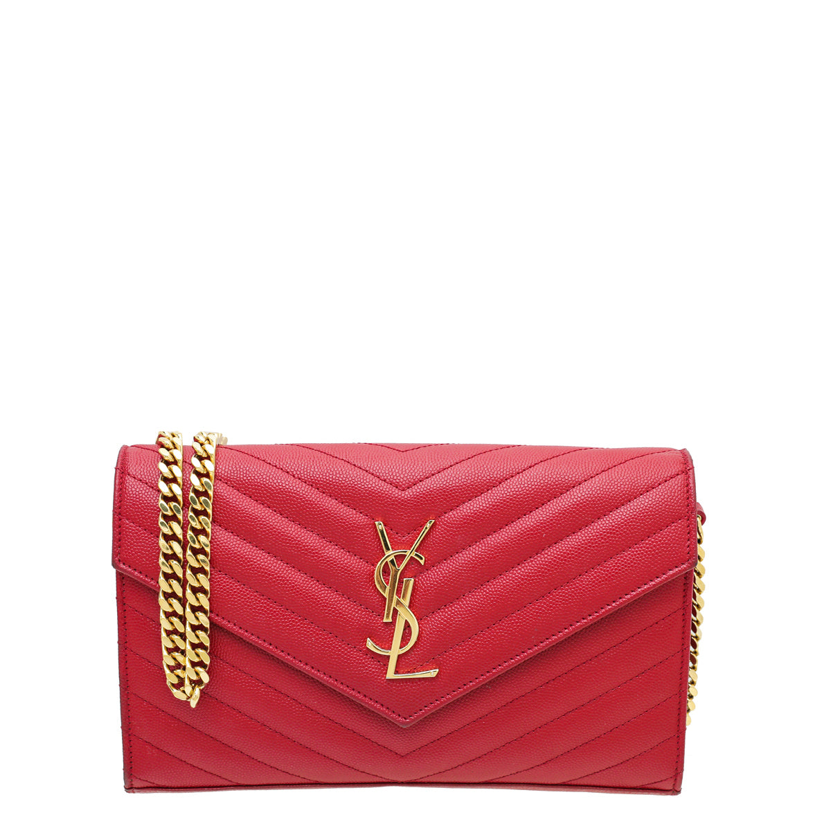 YSL Red Monogram Cassandre Chain Wallet-YSL-THE CLOSET