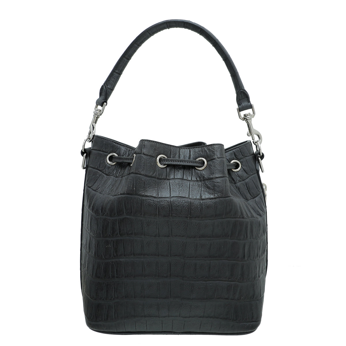 YSL Gray Croco Embossed Emmanuelle Bucket Bag-YSL-THE CLOSET