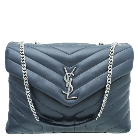 YSL Navy Blue LouLou Medium Chain Bag