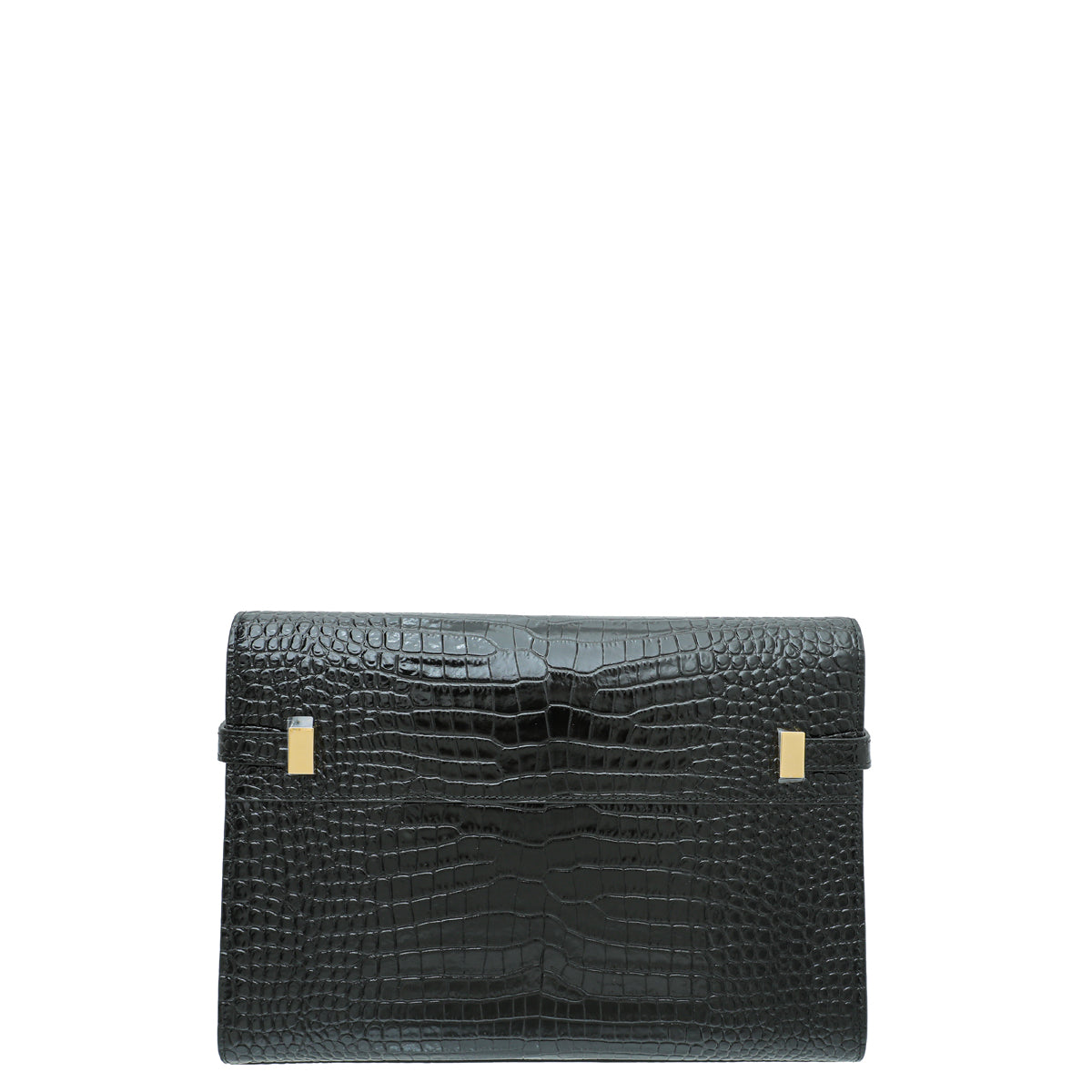 YSL Black Manhattan Shiny Croc Embossed Medium Shoulder Bag-YSL-THE CLOSET
