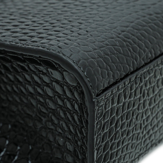 YSL Black Manhattan Shiny Croc Embossed Medium Shoulder Bag