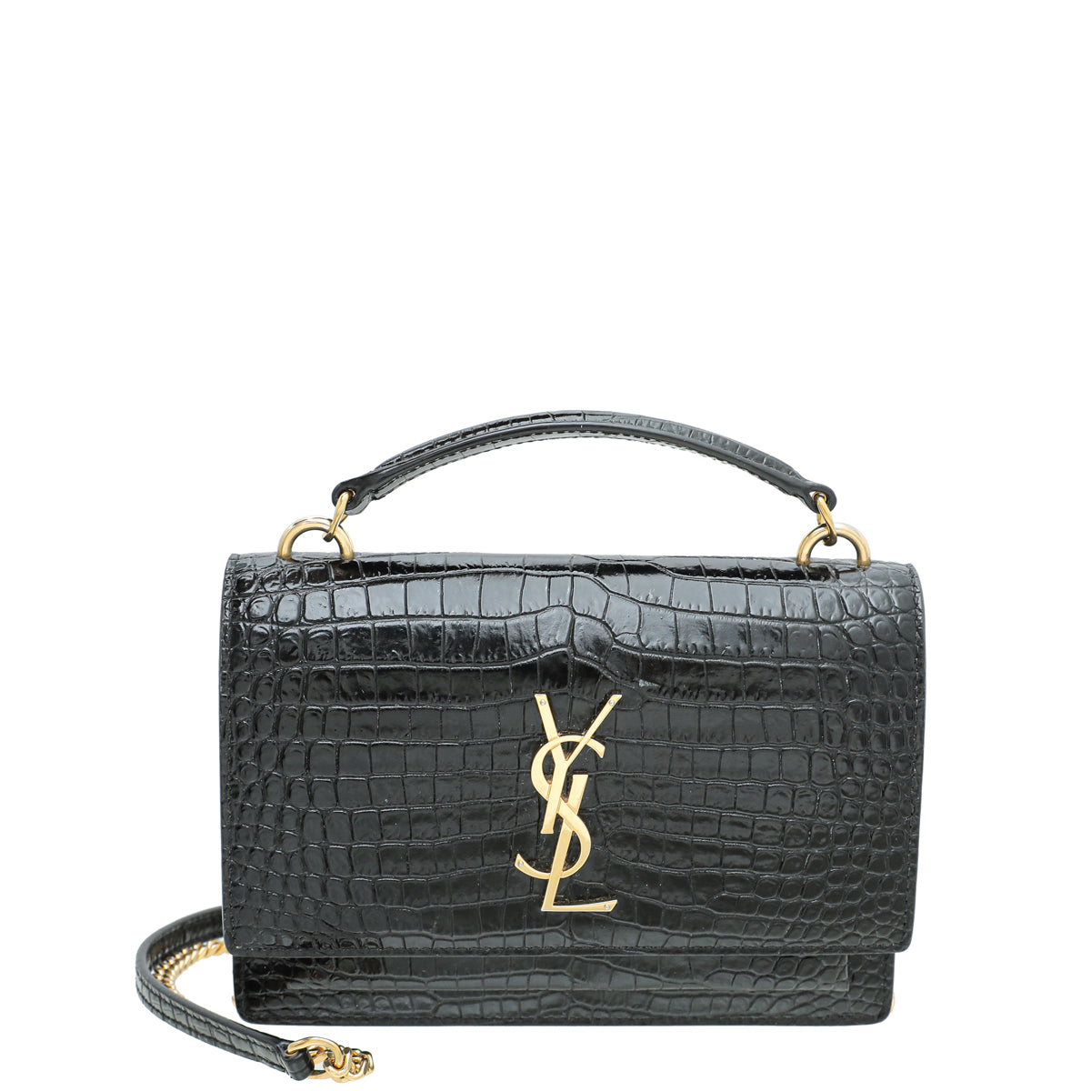YSL Black Croco Embossed Sunset Chain Wallet-YSL-THE CLOSET