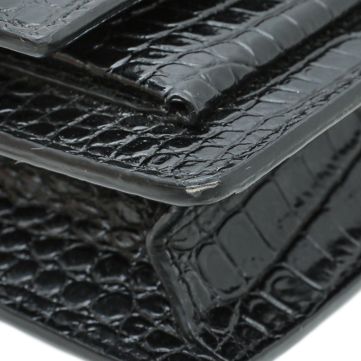 YSL Black Croco Embossed Sunset Chain Wallet
