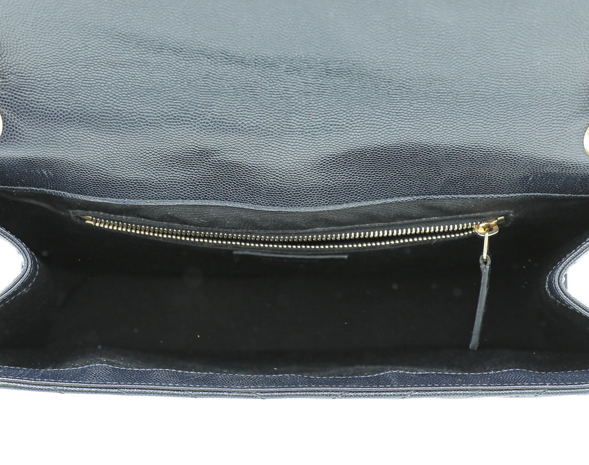 YSL Navy Blue Monogram Satchel Flap Large Bag