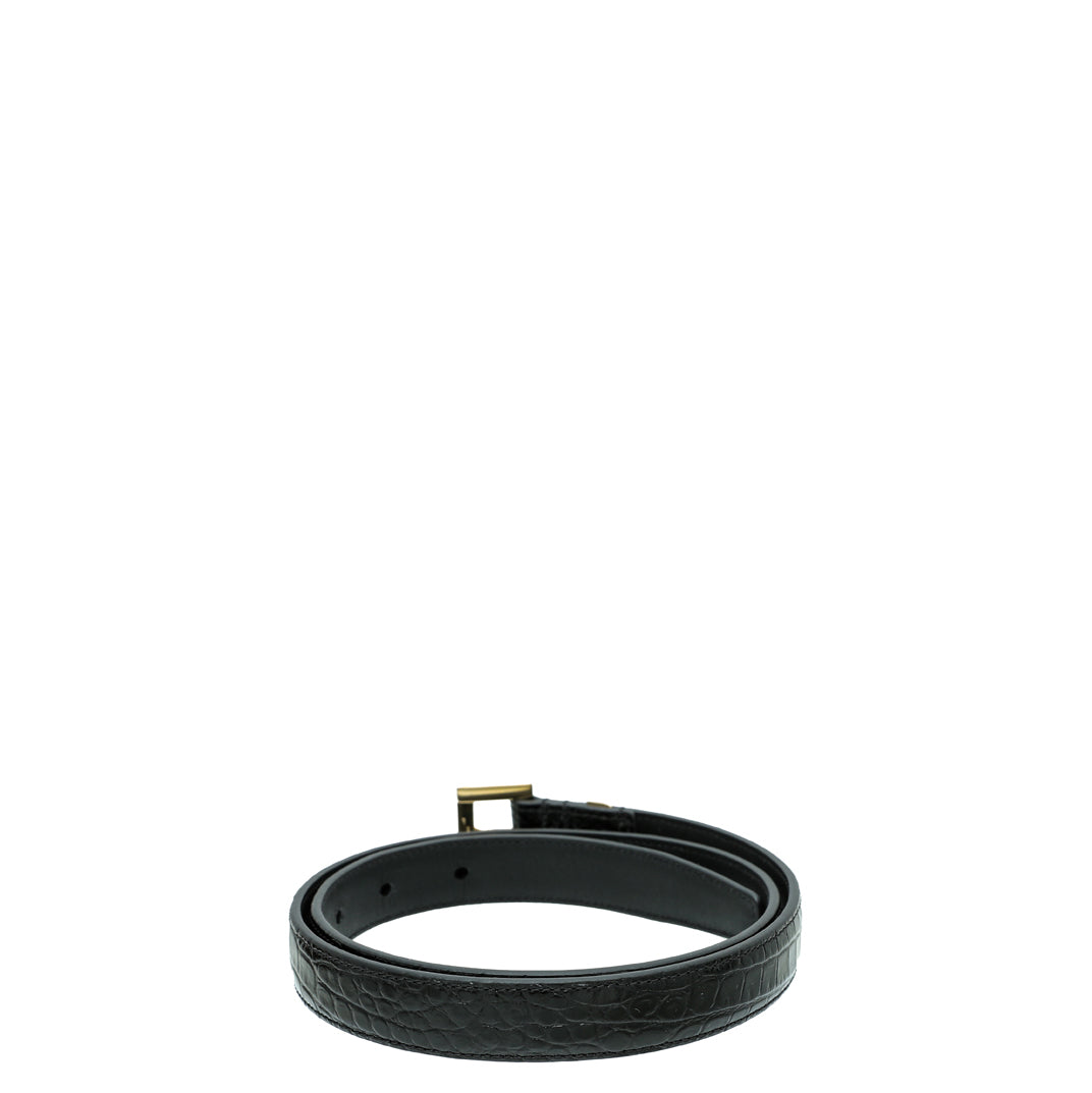 YSL Black Croco Embossed Cassandre 20mm Belt-YSL-THE CLOSET