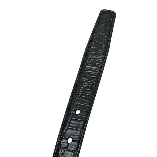 YSL Black Croco Embossed Cassandre 20mm Belt