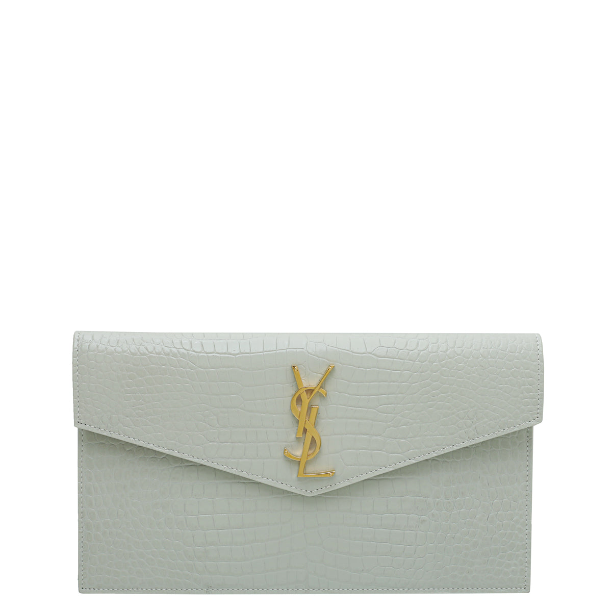 YSL Blanc Vintage Croco Embossed Uptown Pouch-YSL-THE CLOSET
