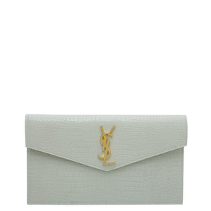 YSL Blanc Vintage Croco Embossed Uptown Pouch