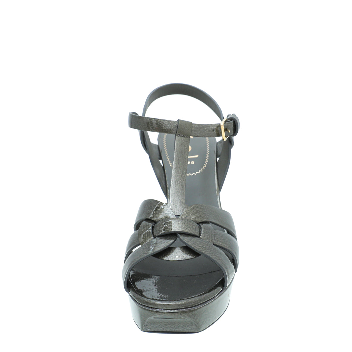 YSL Olive Textured Tribute Mid Heel Sandals 38-YSL-THE CLOSET