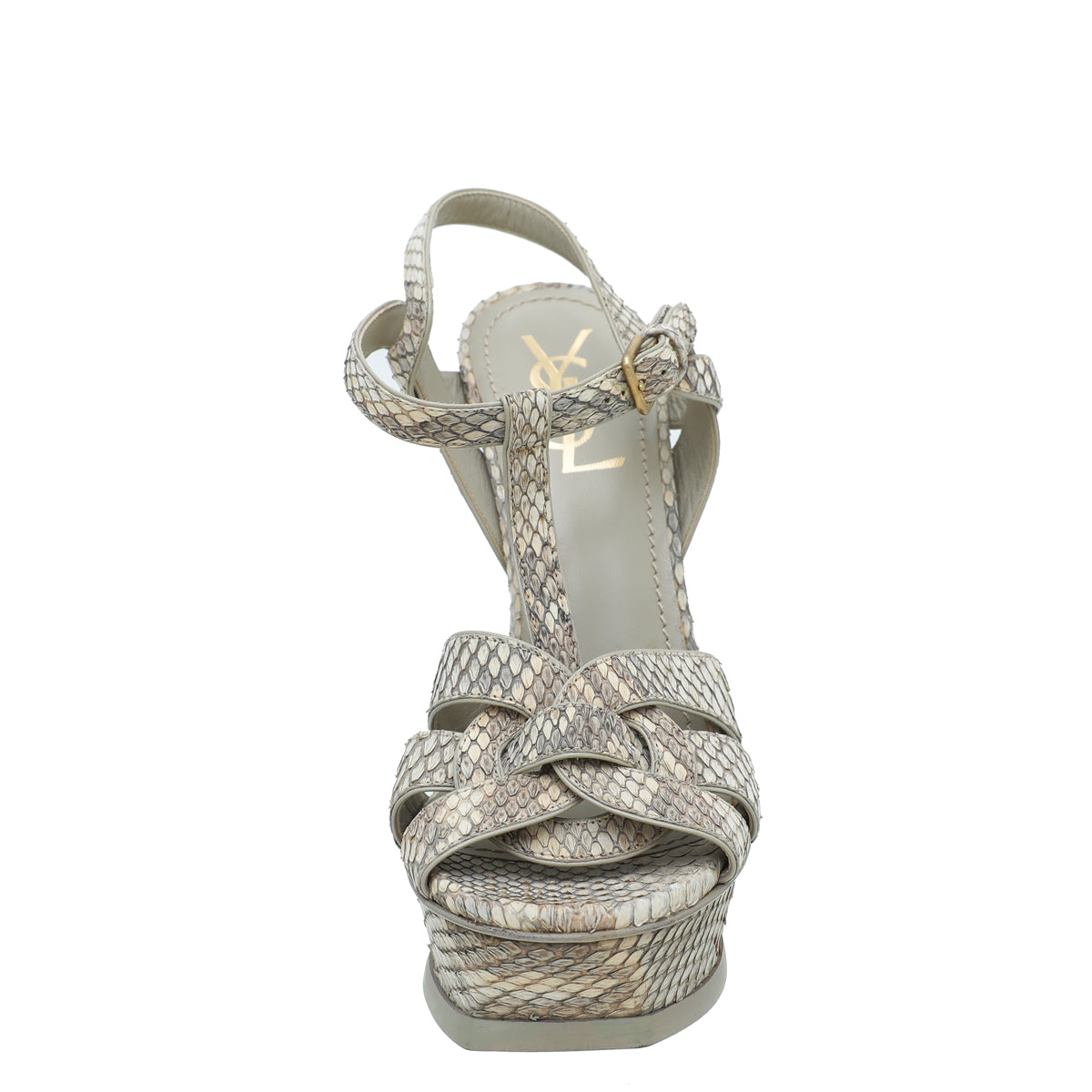 YSL Beige Python Print High Heel Tribute Sandals 38-YSL-THE CLOSET