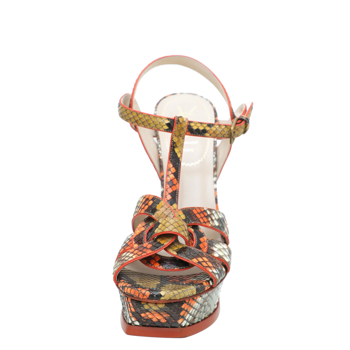 YSL Orange Multicolor Python Print High Heel Tribute Sandals 38-YSL-THE CLOSET