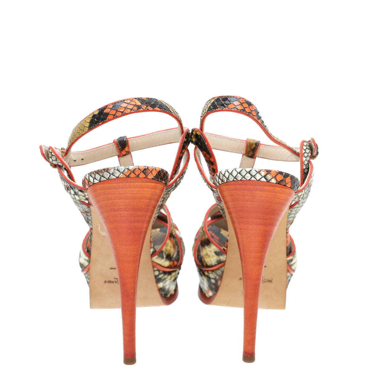 YSL Orange Multicolor Python Print High Heel Tribute Sandals 38-YSL-THE CLOSET