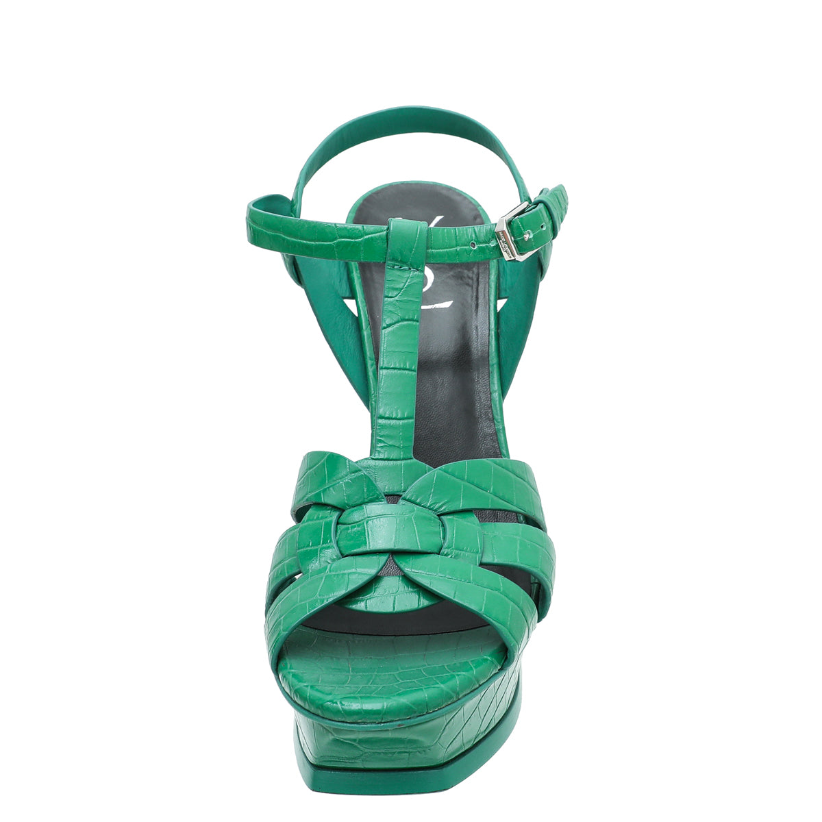 YSL Green Croc Embossed Tribute Sandal 38-YSL-THE CLOSET