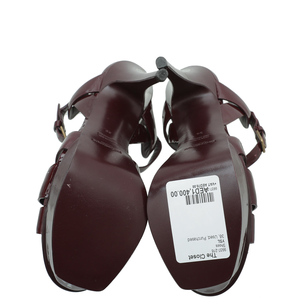 YSL Burgundy Tribute Sandal 38