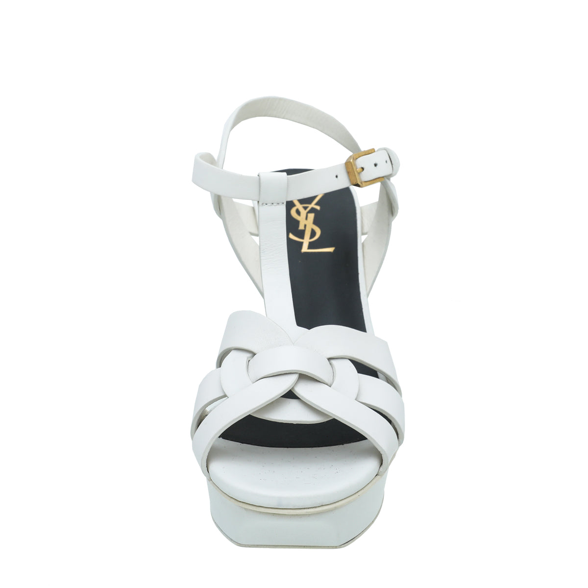 YSL White Tribute Mid Heel Sandals 38-YSL-THE CLOSET