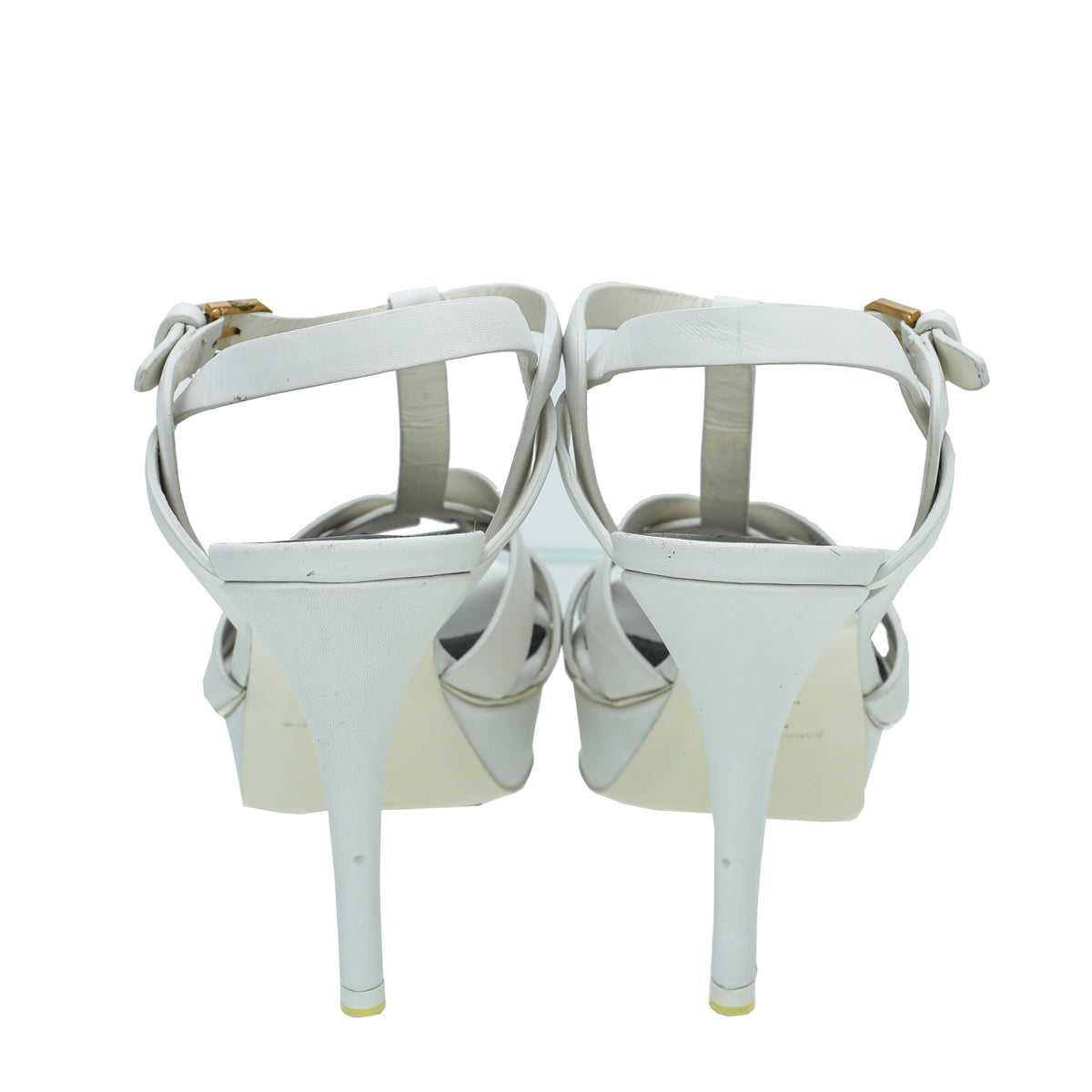 YSL White Tribute Mid Heel Sandals 38