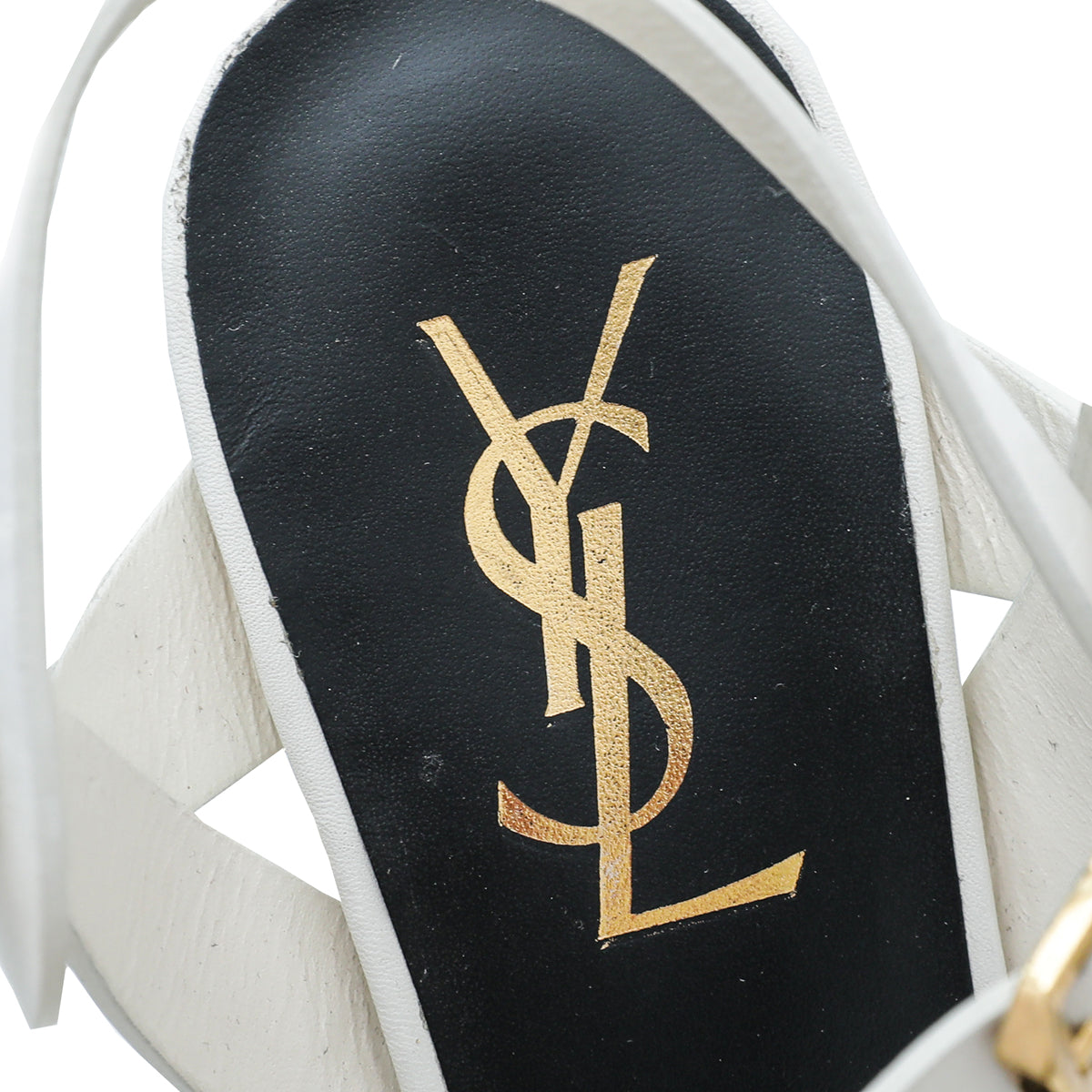 YSL White Tribute Mid Heel Sandals 38