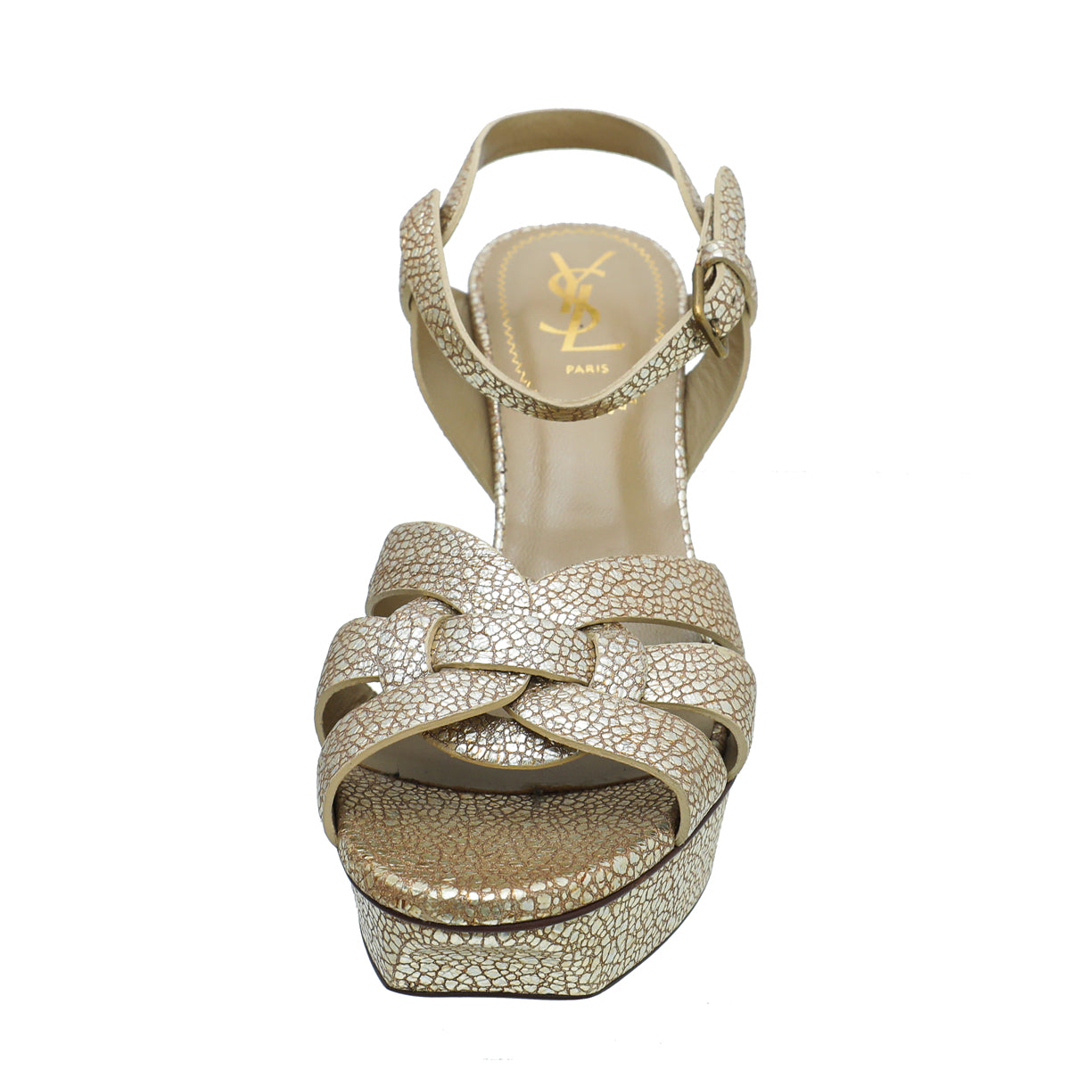 YSL Metallic Gold Tribute Sandal 38-YSL-THE CLOSET