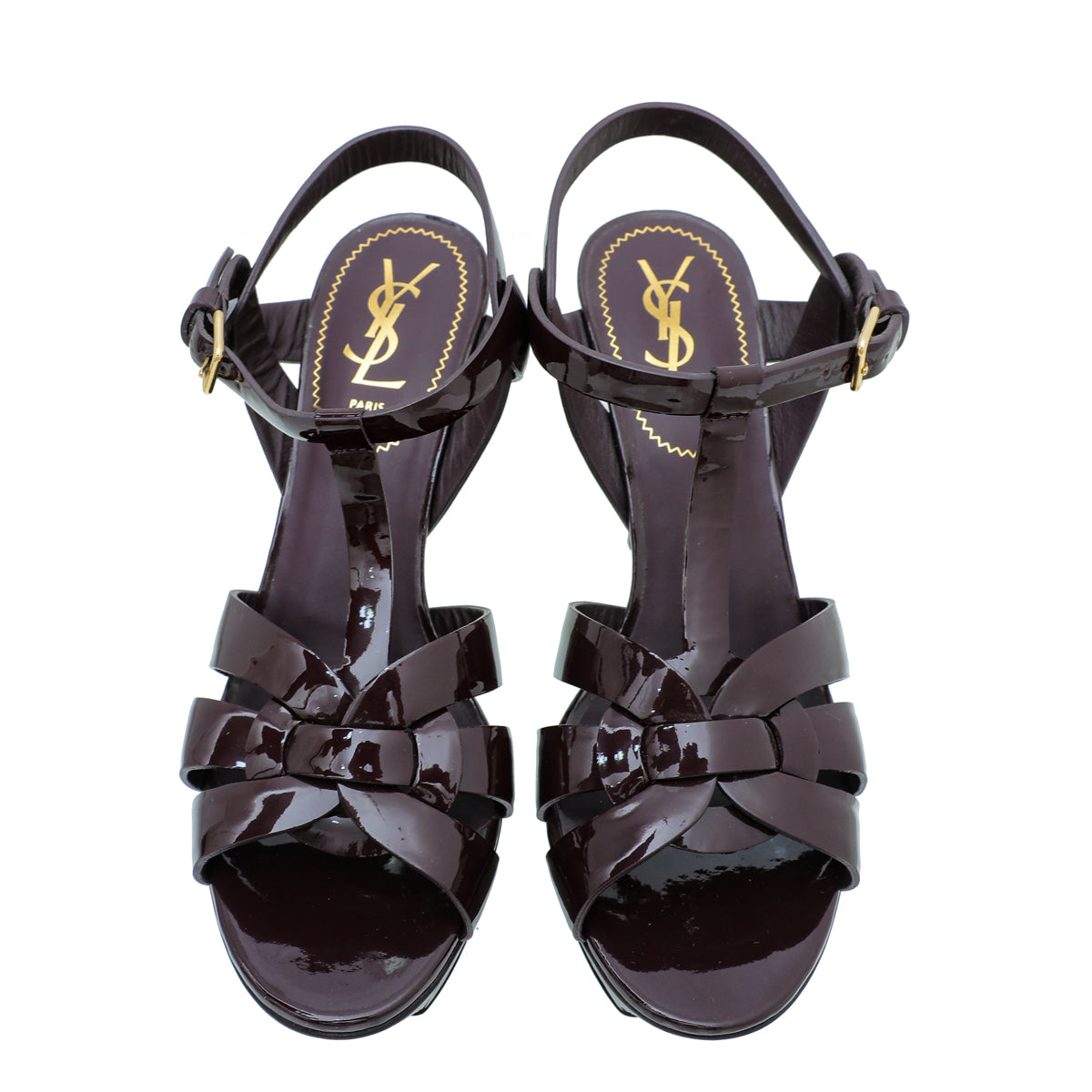 YSL Burgundy Tribute Mid Heel Sandals 38