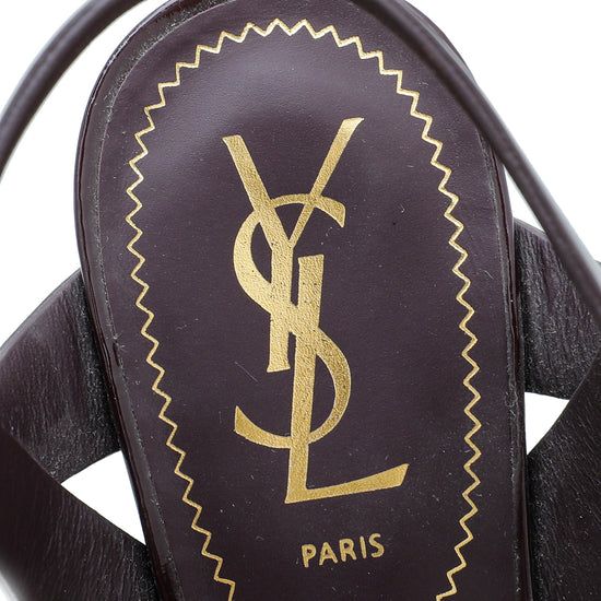 YSL Burgundy Tribute Mid Heel Sandals 38