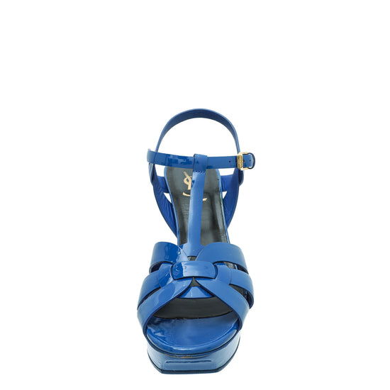 YSL Blue Mid Heel Tribute Sandals 39.5