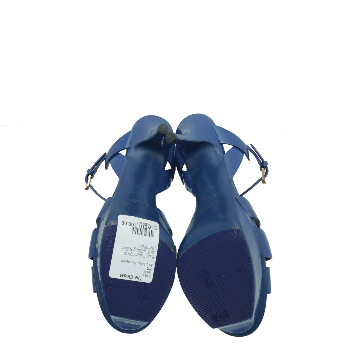 YSL Blue Mid Heel Tribute Sandals 39.5