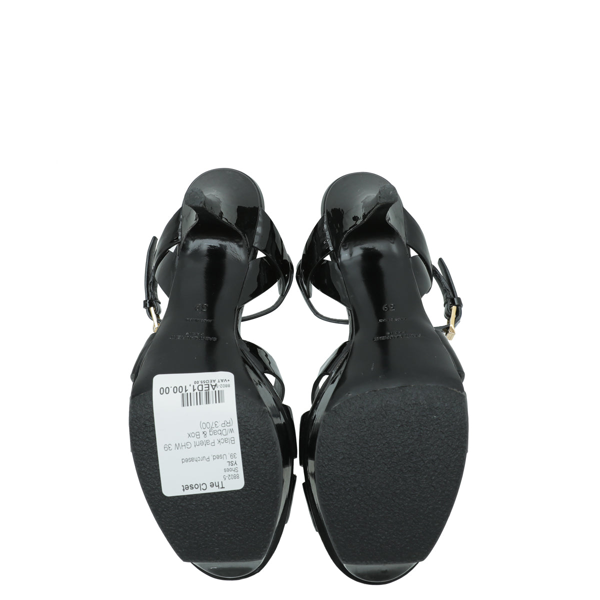 YSL Black Mid Heel Tribute Sandals 39