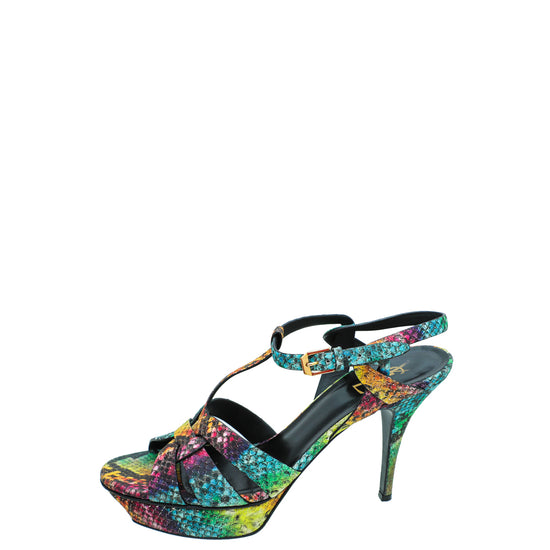 YSL Multicolor Python Print Tribute Sandal 41