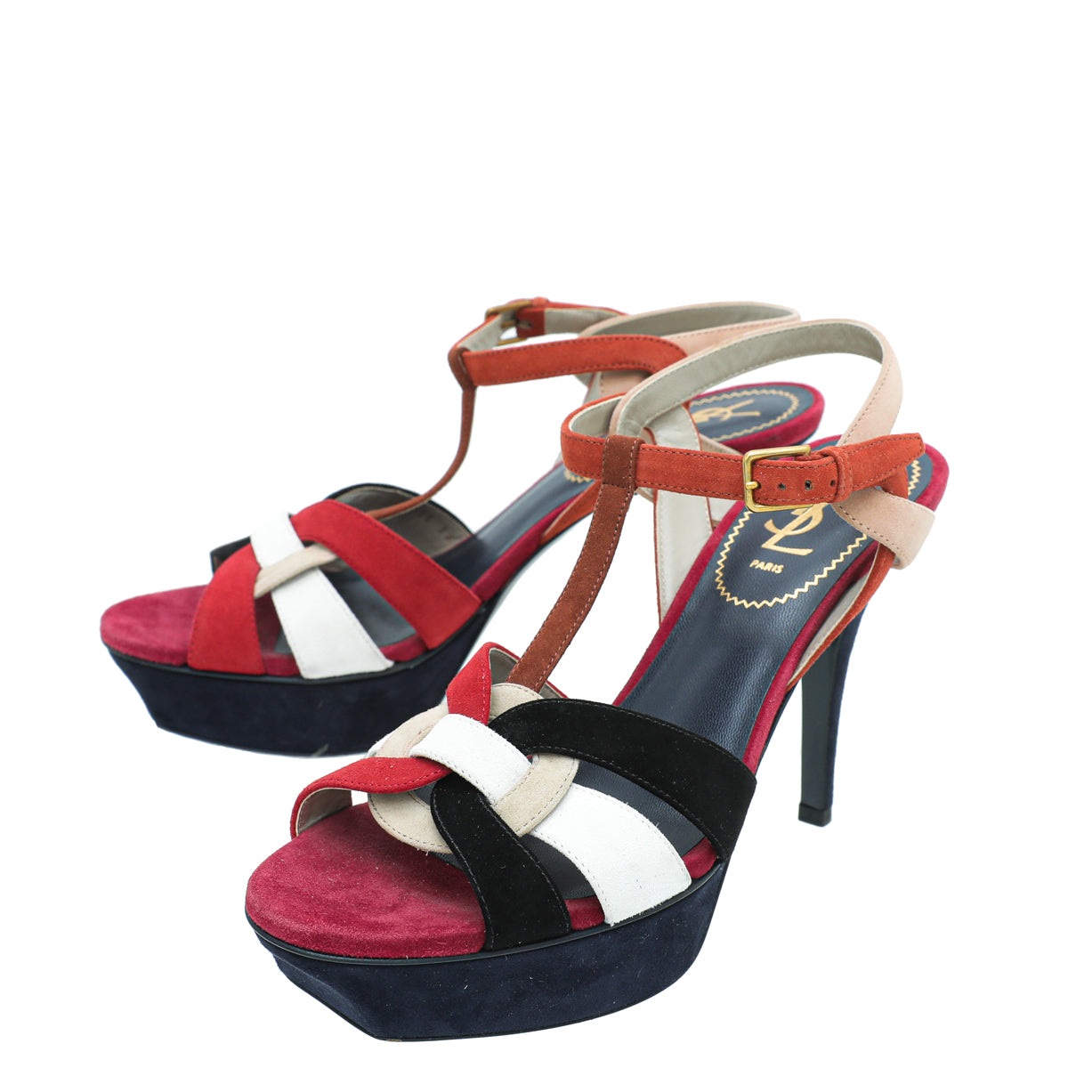 YSL Multicolor Suede Tribute Platform Sandal 38-YSL-THE CLOSET