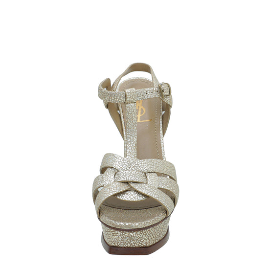 YSL Metallic Gold Tribute Sandal 37.5 THE CLOSET