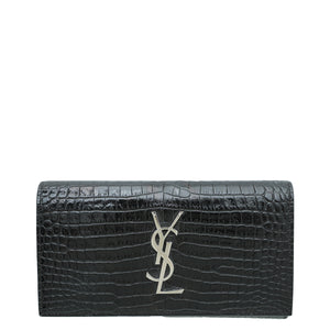 YSL الأسود تمساح المحفظة القارية