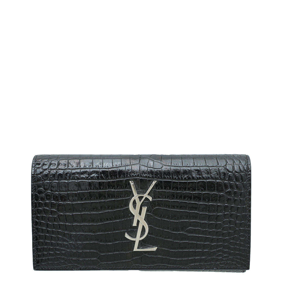 YSL Black Croc Embossed Continental Wallet