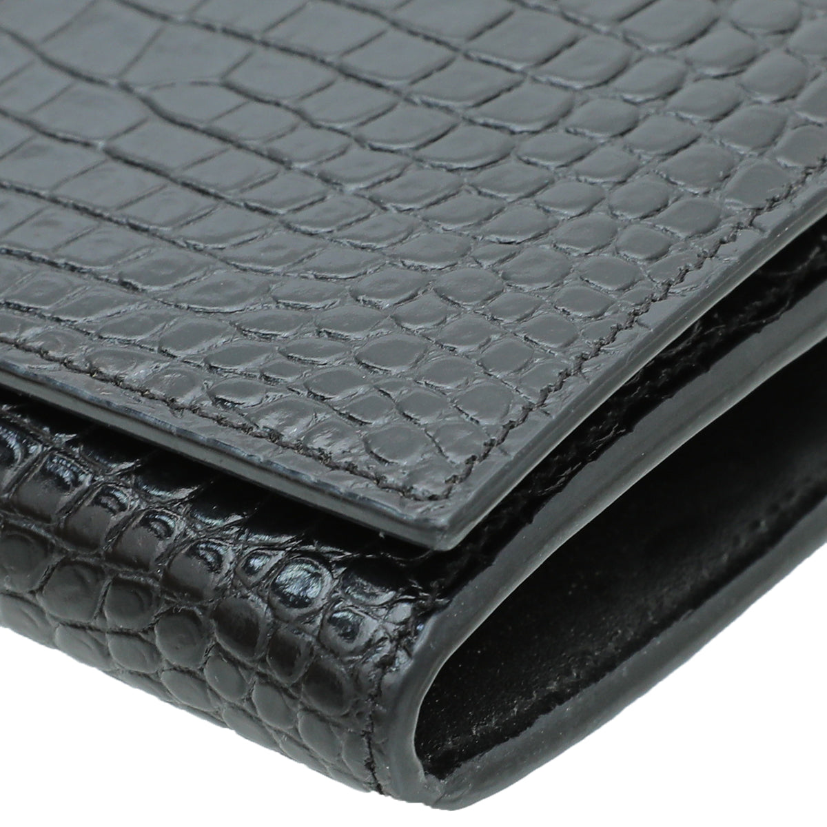 YSL Black Croc Embossed Continental Wallet