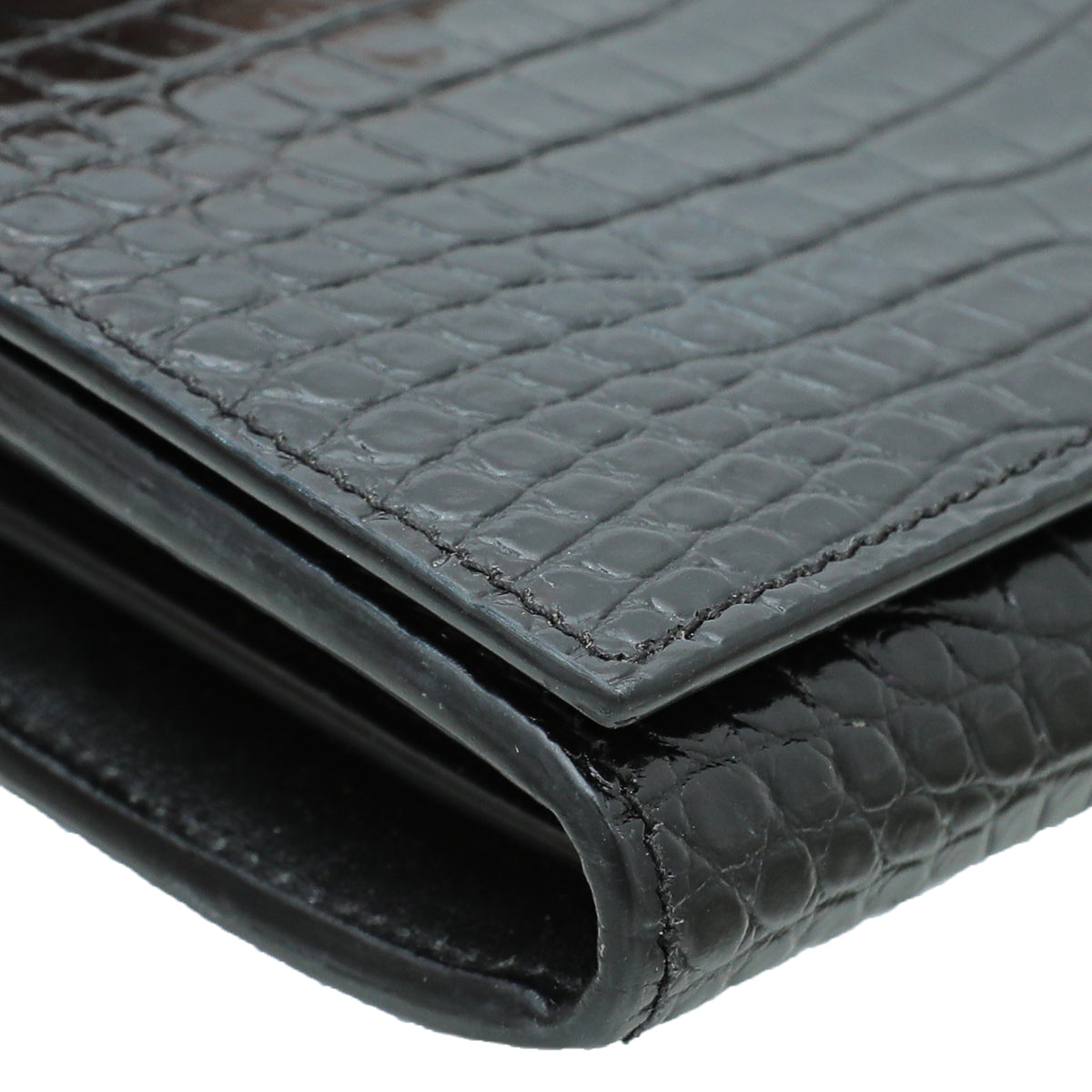 YSL Black Croc Embossed Continental Wallet