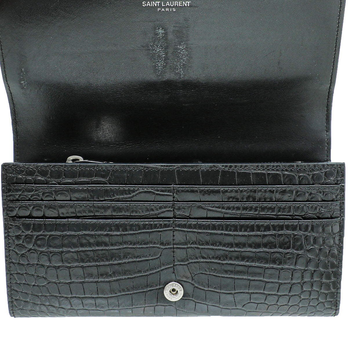 YSL Black Croc Embossed Continental Wallet