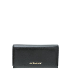 YSL Black Grain De Poudre Continental Wallet
