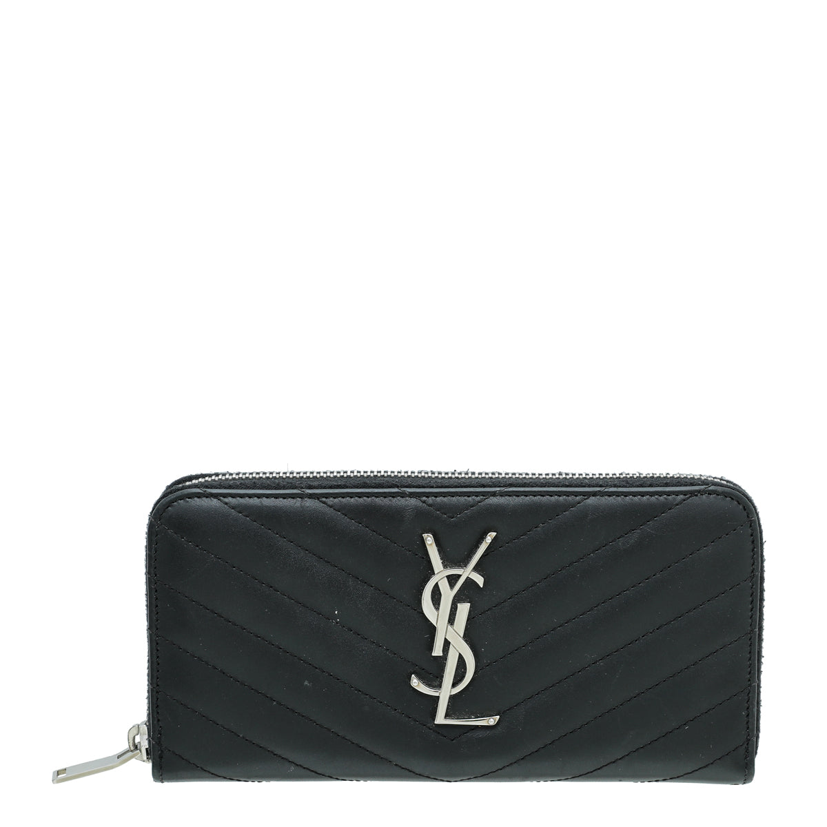 YSL Black Monogram Chevron Zip Wallet-YSL-THE CLOSET