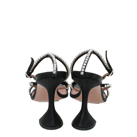 Amina Muaddi - Amina Muaddi Black Satin Gilda 95 Embellished Sandal 39 | The Closet