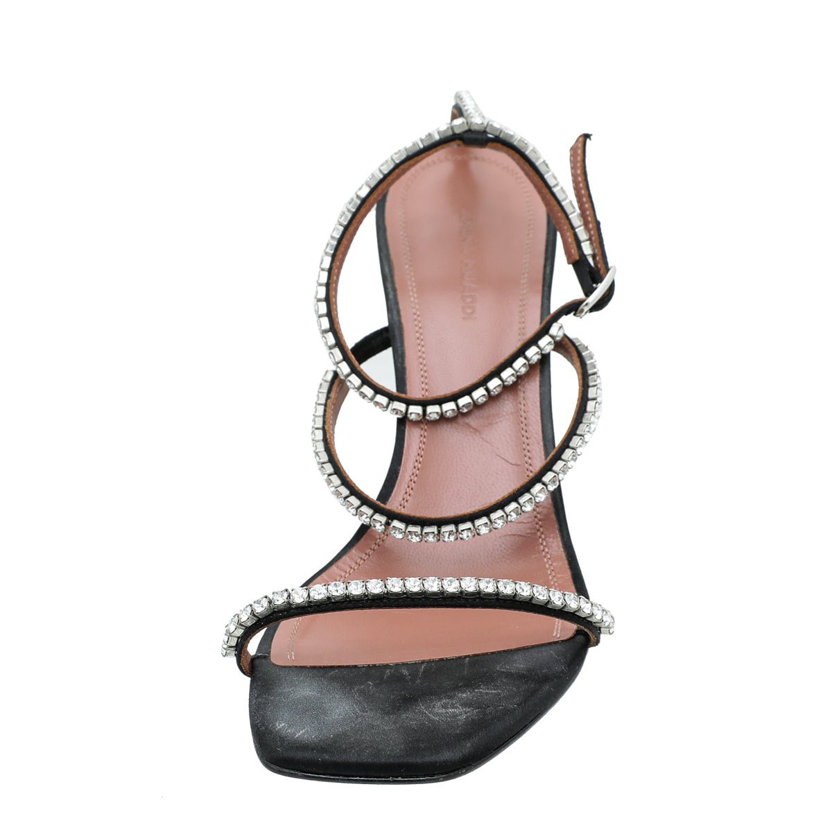 Amina Muaddi Black Satin Gilda 95 Embellished Sandal 39-Amina Muaddi-THE CLOSET