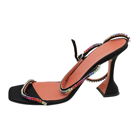 Amina Muaddi - Amina Muaddi Black Satin Gilda 95 Embellished Sandal 39.5 | The Closet