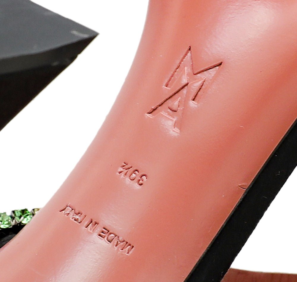 Amina Muaddi - Amina Muaddi Black Satin Gilda 95 Embellished Sandal 39.5 | The Closet