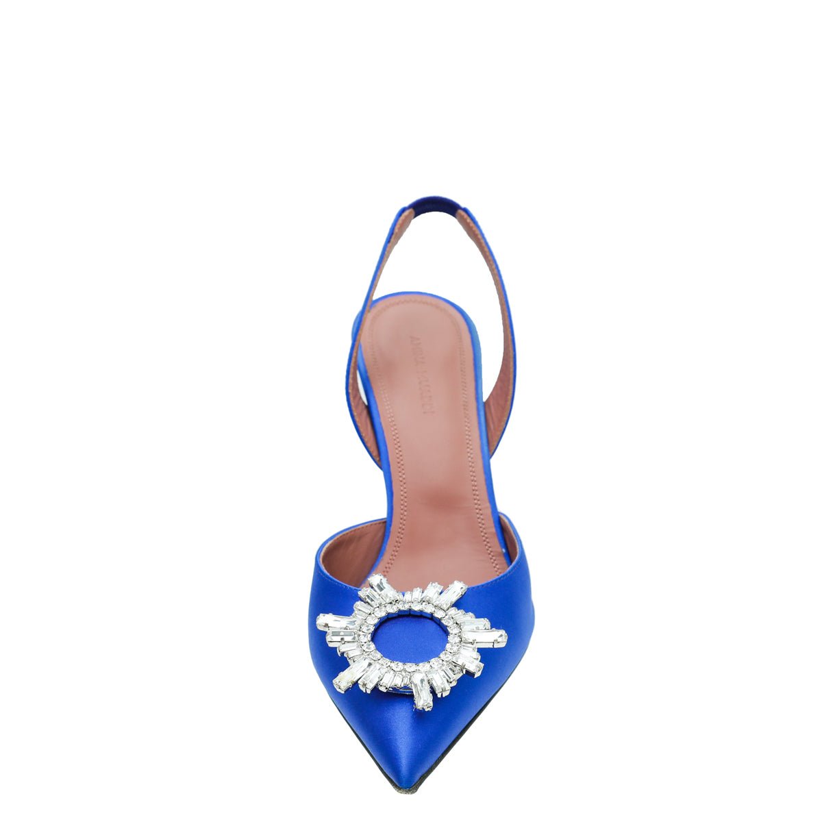 Amina Muaddi Blue Satin Begum Slingback 39 â THE CLOSET