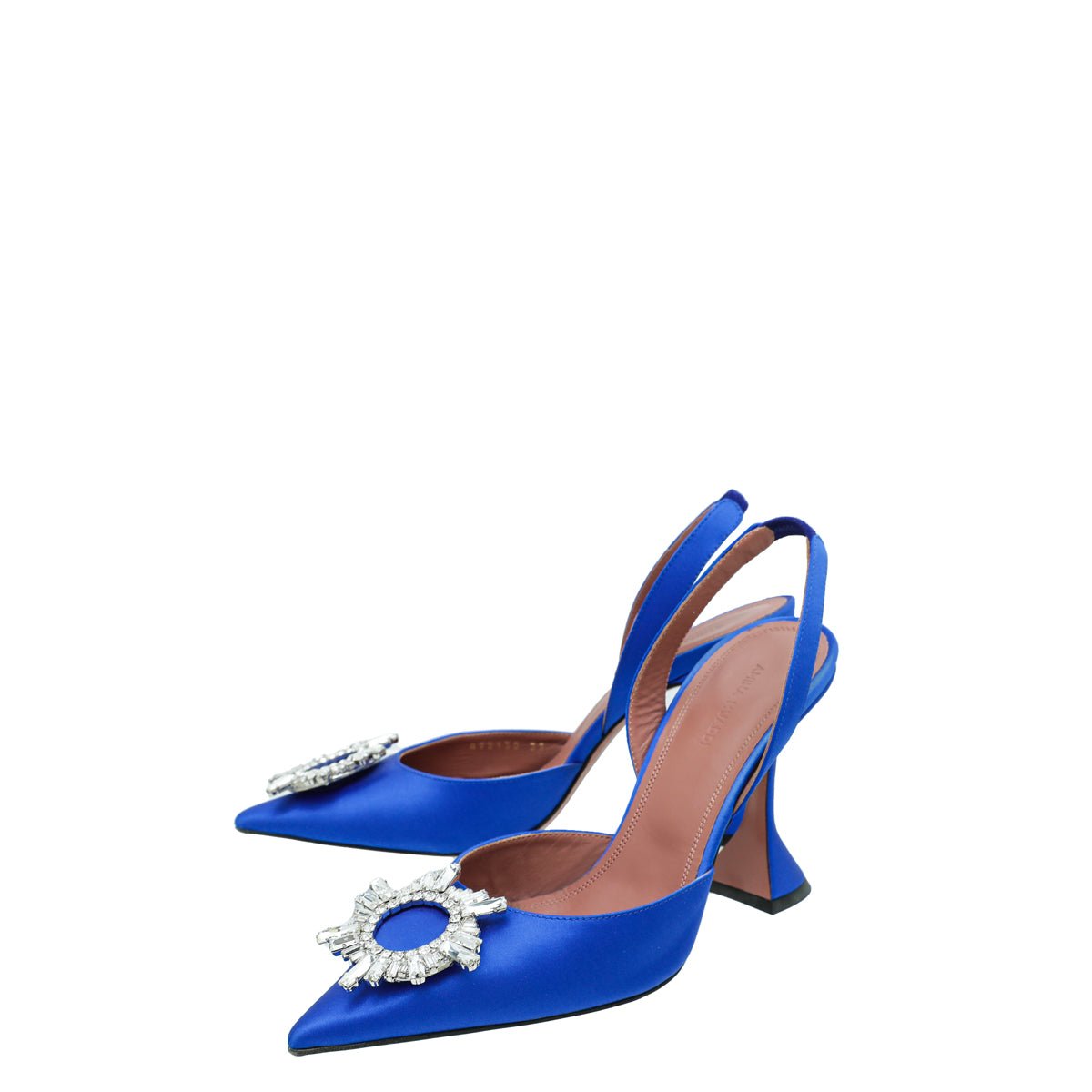 Amina Muaddi Blue Satin Begum Slingback 39-Amina Muaddi-THE CLOSET
