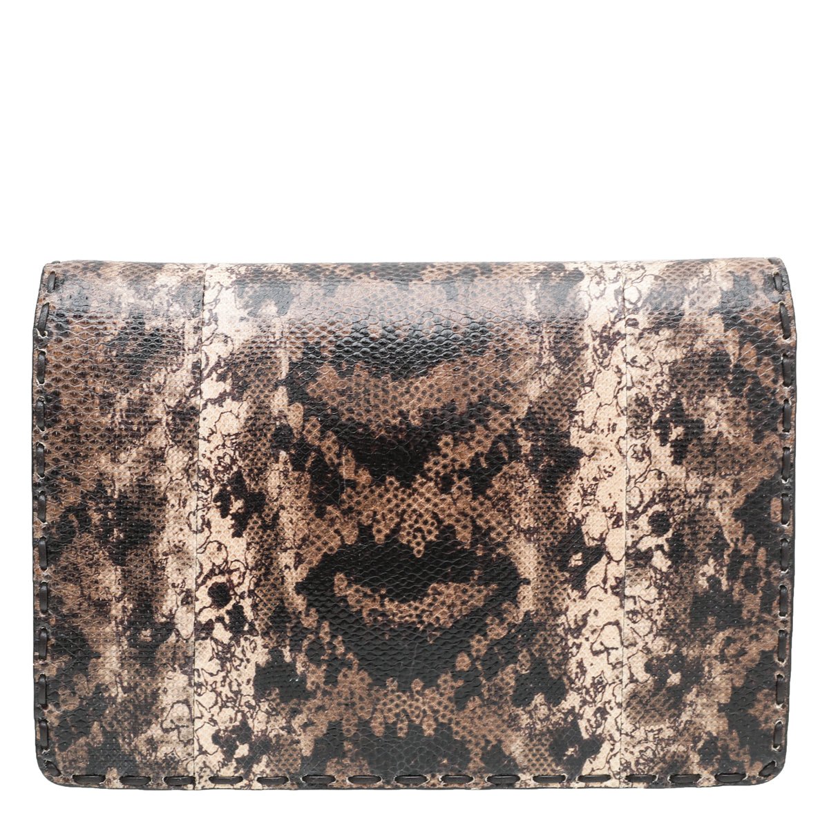 Bottega Veneta Beige Brown Karung Snake Envelope Clutch-Bottega Veneta-THE CLOSET