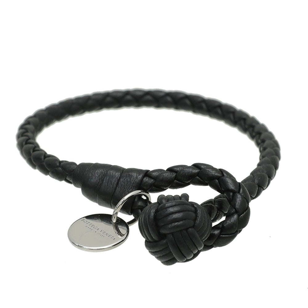 Bottega Veneta Black Intrecciato Braided Bracelet Medium-Bottega Veneta-THE CLOSET