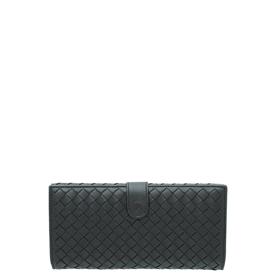 Bottega Veneta - Bottega Veneta Black Intrecciato Long French Wallet | The Closet