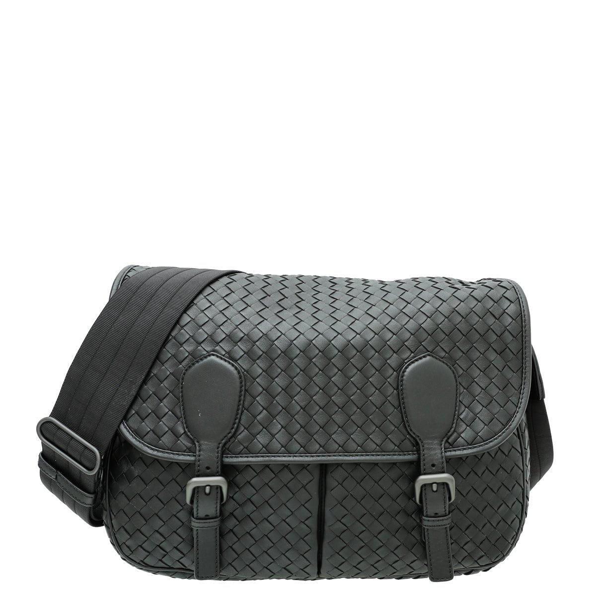 Bottega Veneta Black Intrecciato Nappa Messenger Bag-Bottega Veneta-THE CLOSET